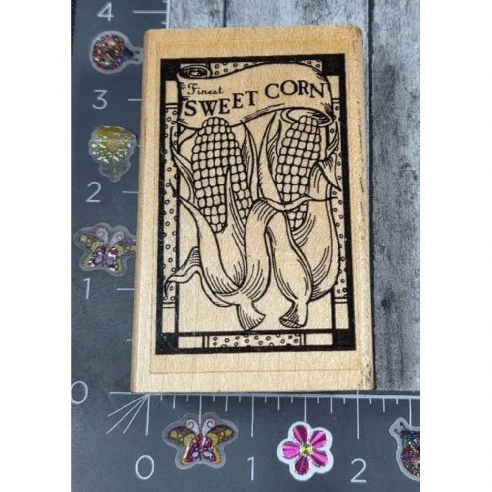 Hampton Art Fresh Sweet Corn 1995 H915 Rubber Stamp Wood #B24